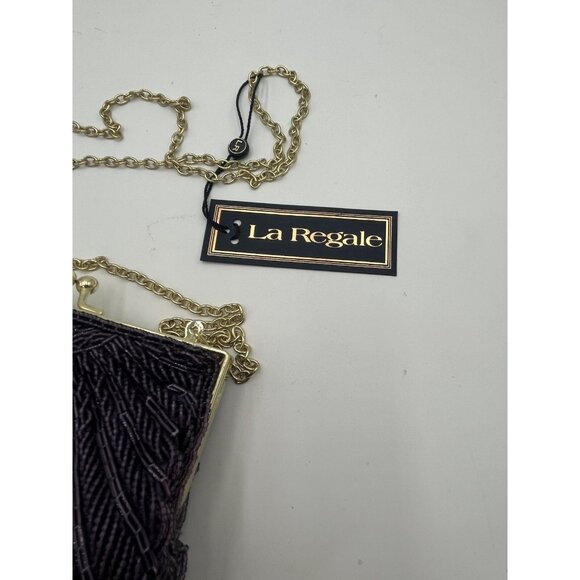 Vintage La Regale Purple Beaded Sequined Clutch Purse Clam Shell Shoulder Bag - Picture 6 of 7